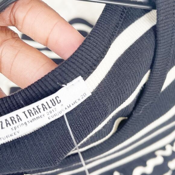 Zara Women's Striped Black Ruffle Trim Knit Dress Size Medium NEW - Picture 5 of 5